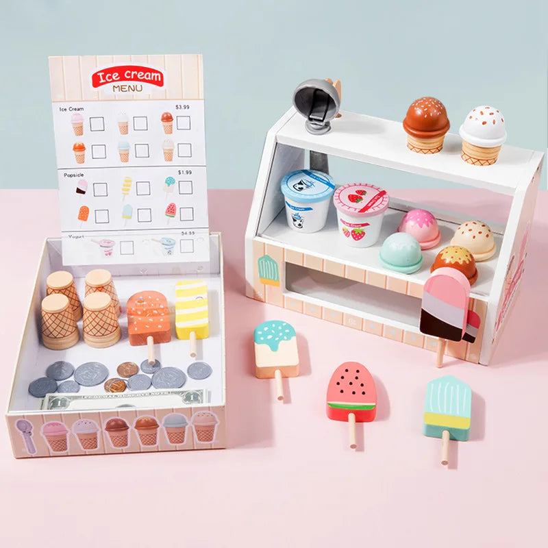 Ensemble de jeu de crème glacée en bois – Amusant pour les tout-petits !