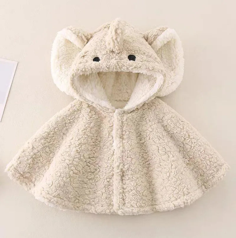 Poncho à capuche mignon pour bébé éléphant de dessin animé - Cape d'hiver doublée en polaire avec oreilles 3D, manteau chaud pour bébés et jeunes enfants (0-3 ans)