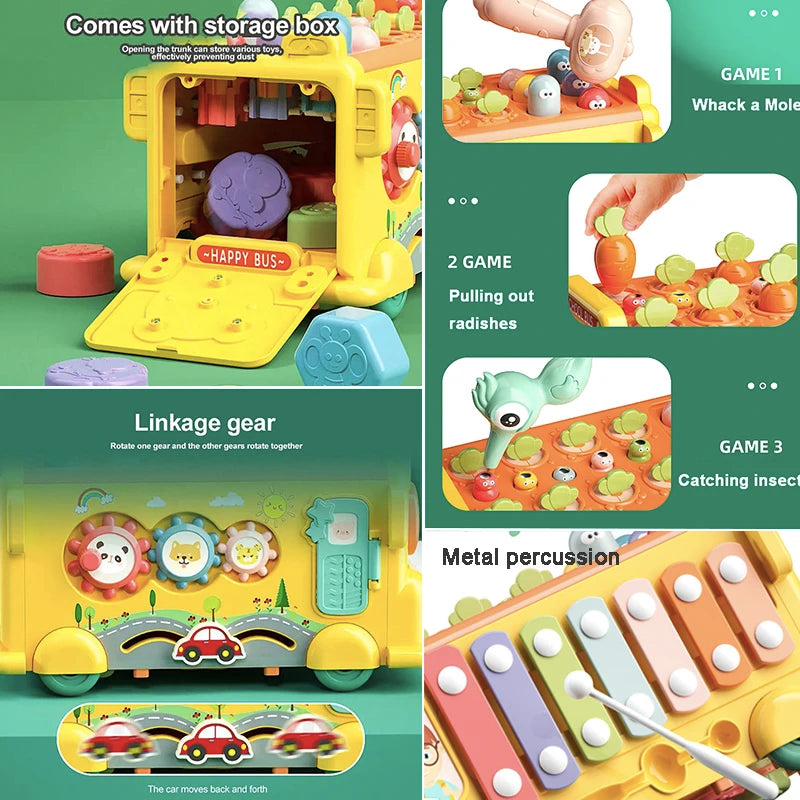 Jeu de bus Montessori – Labyrinthe, marteau et puzzle éducatif