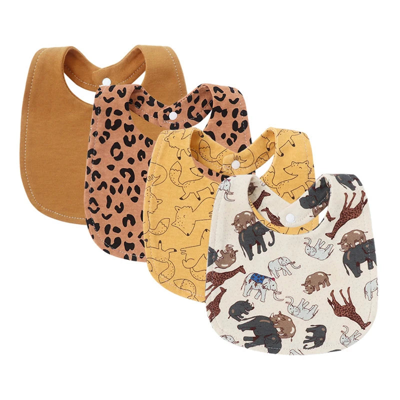 Ensemble de 4 bavoirs bébé en coton double épaisseur – Mignons et doux