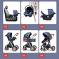 Poussette bébé 3 en 1 de luxe à grand débattement – ​​Position assise et allongée