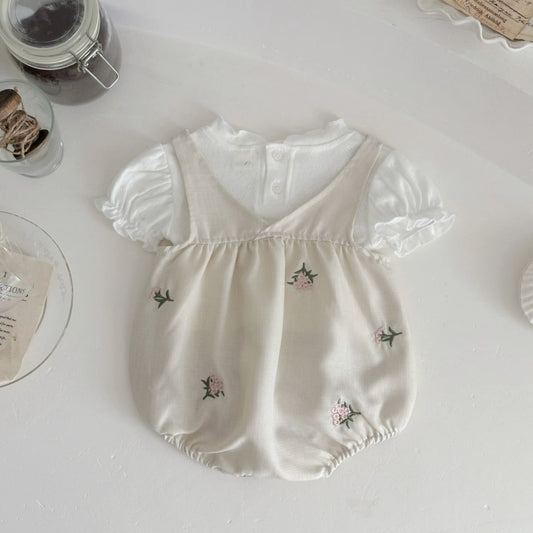 Summer Baby 2PCS Set – Flower Print Suspender Jumpsuit for Boys & Girls