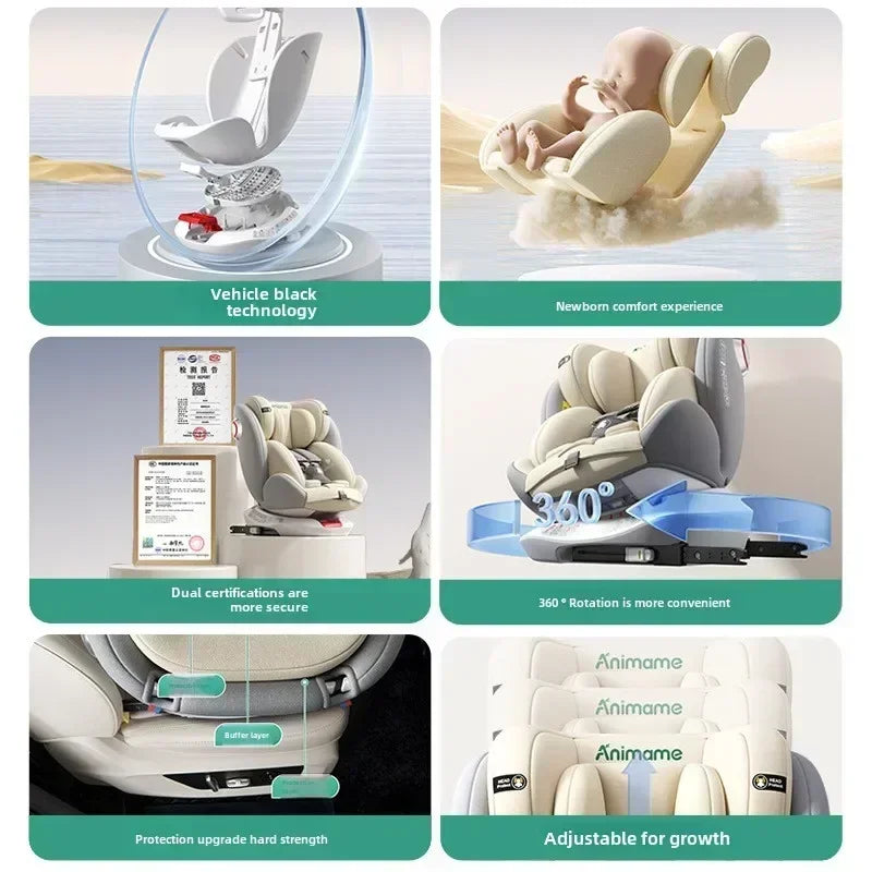 Universal Baby Car Seat | Safe ISOFIX, Rotates 360°, Age 0-12Y