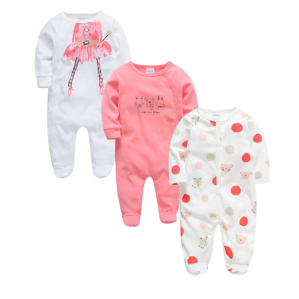 Lot de 3 grenouillères Kavkas pour bébé garçon (0-12 mois), 100 % coton, manches longues, imprimé dessin animé, articles pour filles