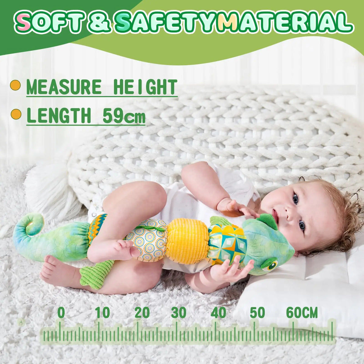 Peluche musicale pour bébé avec anneau de dentition à clochette.