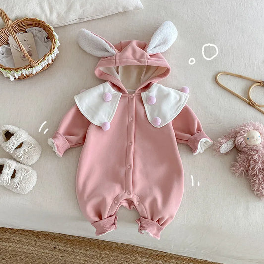 Baby Cute Jumpsuit 0-2 Years Old, Winter Baby Super Cute Shawl with Plush Ha Clothes, Newborn Clothes