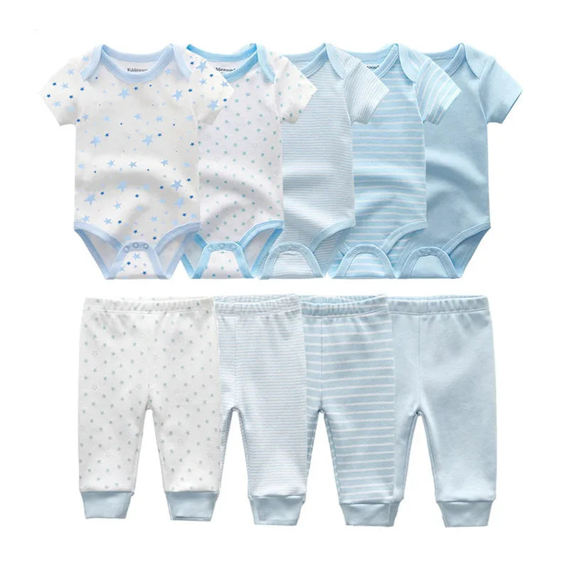 9-Piece Newborn Clothing Set – Cotton Cartoon Bodysuits & Pants