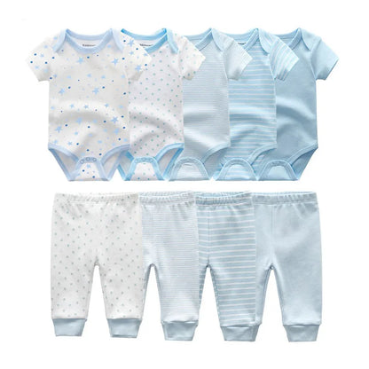 9-Piece Newborn Clothing Set – Cotton Cartoon Bodysuits & Pants
