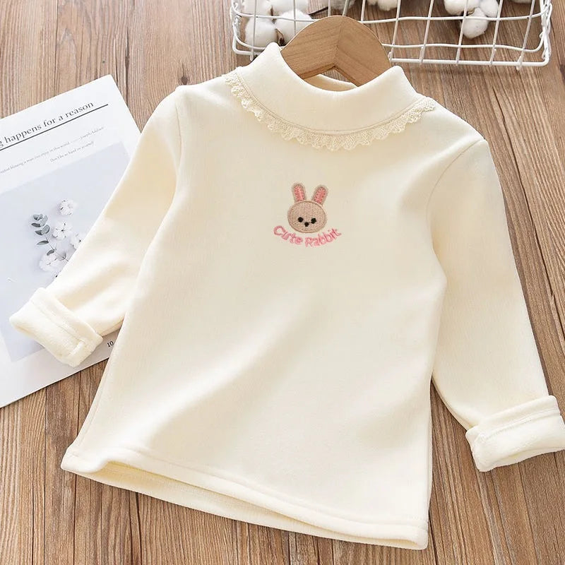 Velvet Kids T-Shirt with Rabbit Embroidery