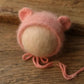 Bonnet tricoté pour nouveau-né en fil de vison duveteux avec oreilles, accessoire photo
