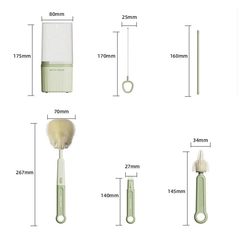 Portable Silicone Baby Bottle Brushes | Detachable Set with Storage Box