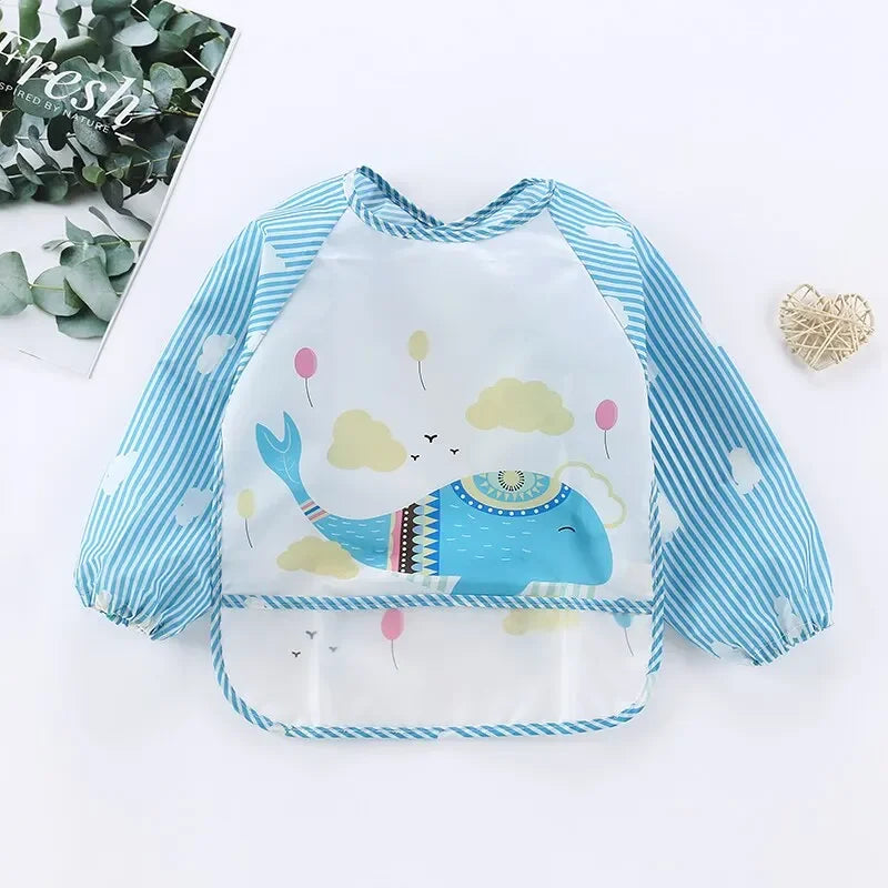Waterproof Long-Sleeve Cartoon Baby Feeding Smock