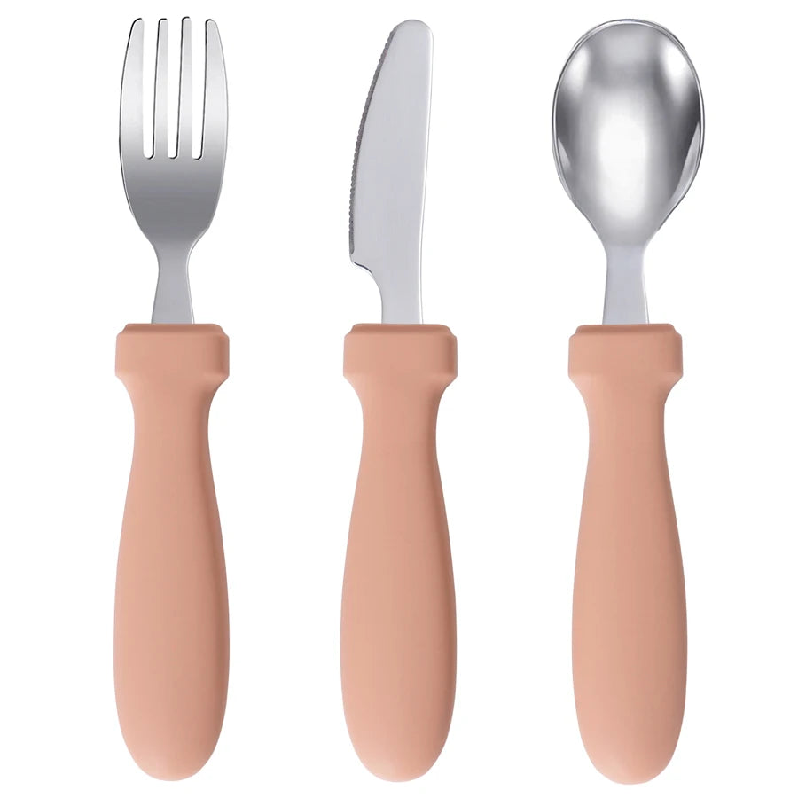 Ensemble d'alimentation pour bébé – Assiette, cuillère et fourchette en silicone