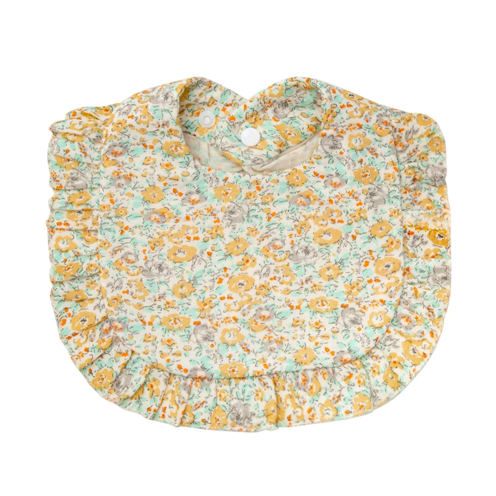 Bavoir bébé en coton à volants imprimé fleurs – Ajustable et doux