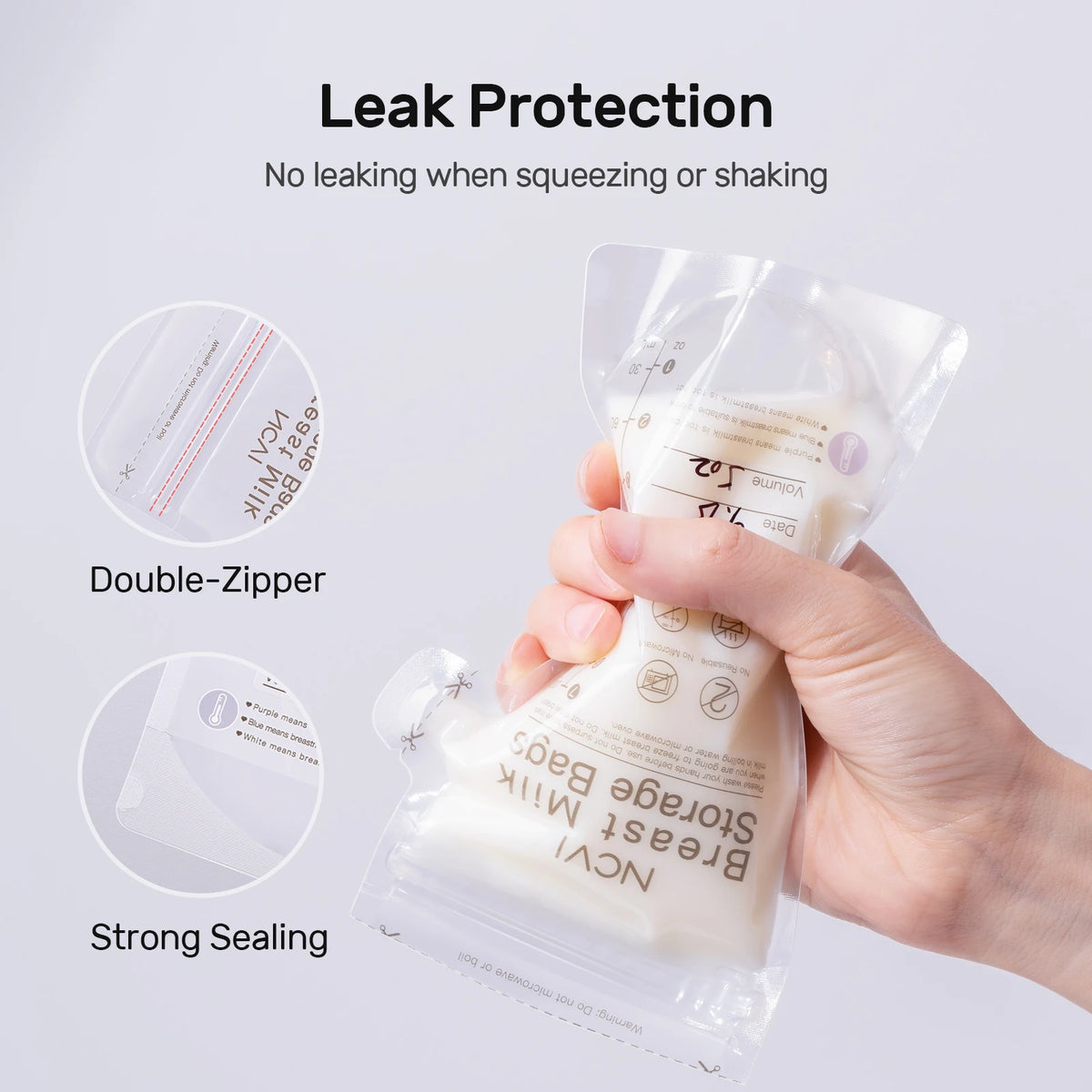 NCVI 200ml Breast Milk Storage Bags – Temp-Sensing, Double-Sealed, BPA-Free