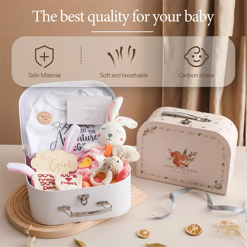 Baby Gift Set – Double-Sided Cotton Blanket, Milestone Cards & Rattle