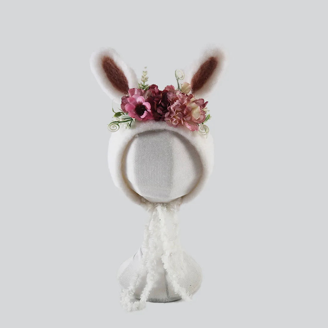 Bonnet à fleurs en feutre de laine mignon en forme de renard pour nouveau-né