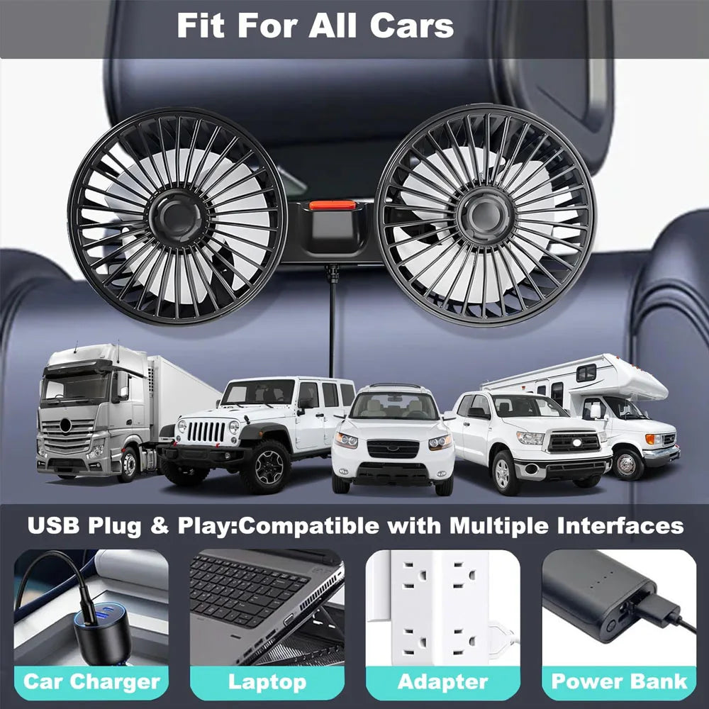 Car Back Seat Fan – 5-Blade Summer Cooling USB Fan