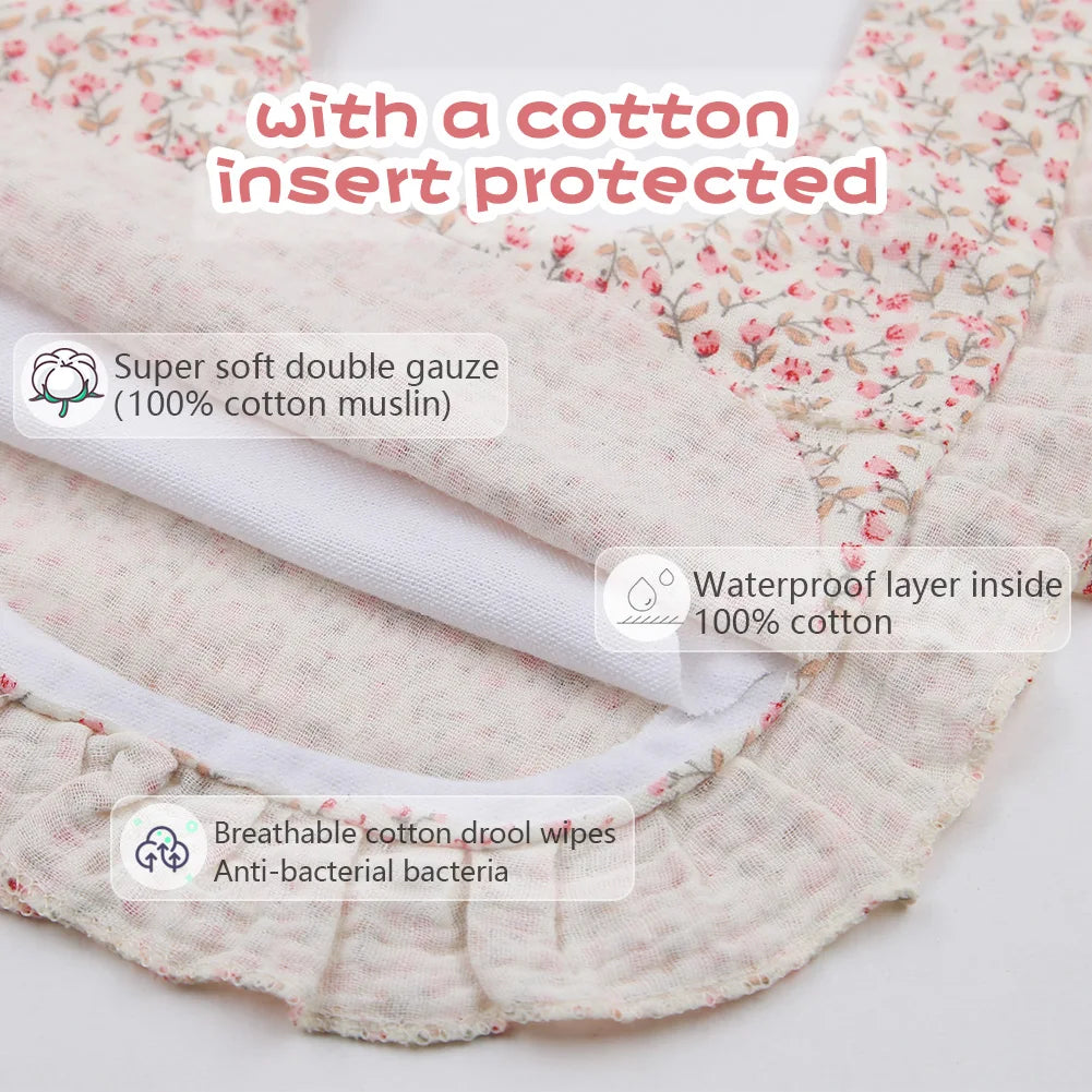 Bavoir bébé en coton à volants imprimé fleurs – Ajustable et doux