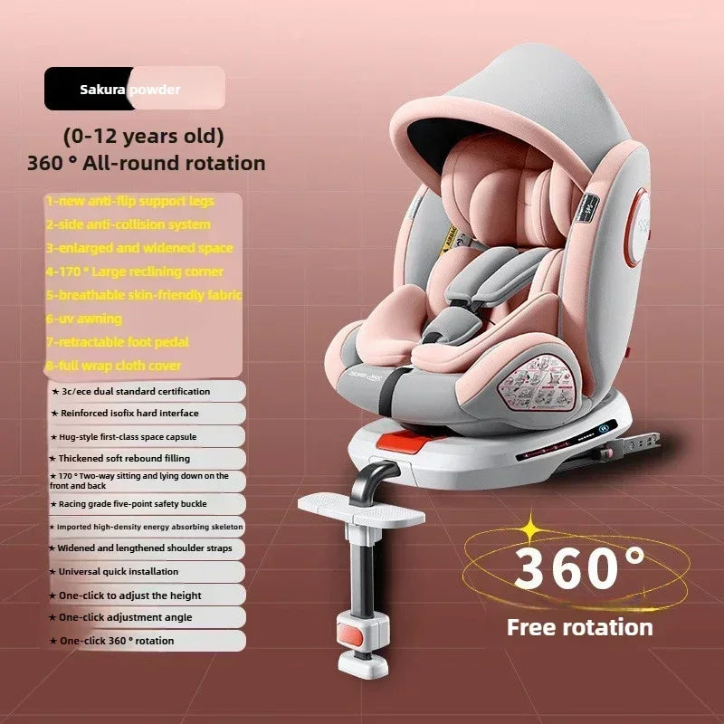 Siège auto bébé pivotant à 360° avec fixation ISOFIX et support
