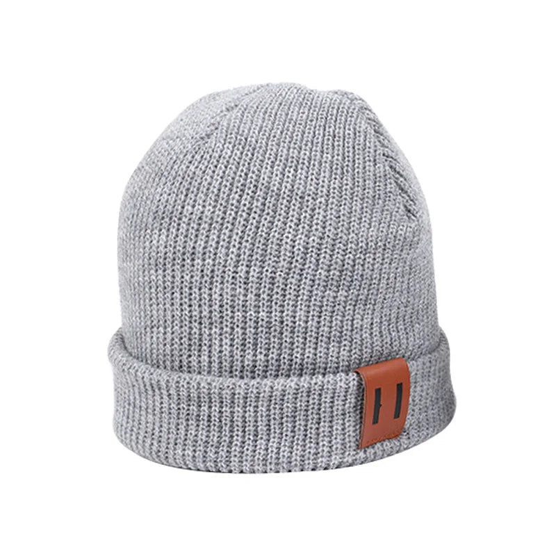 Baby Knit Hat with Leather Label Winter Family Beanie