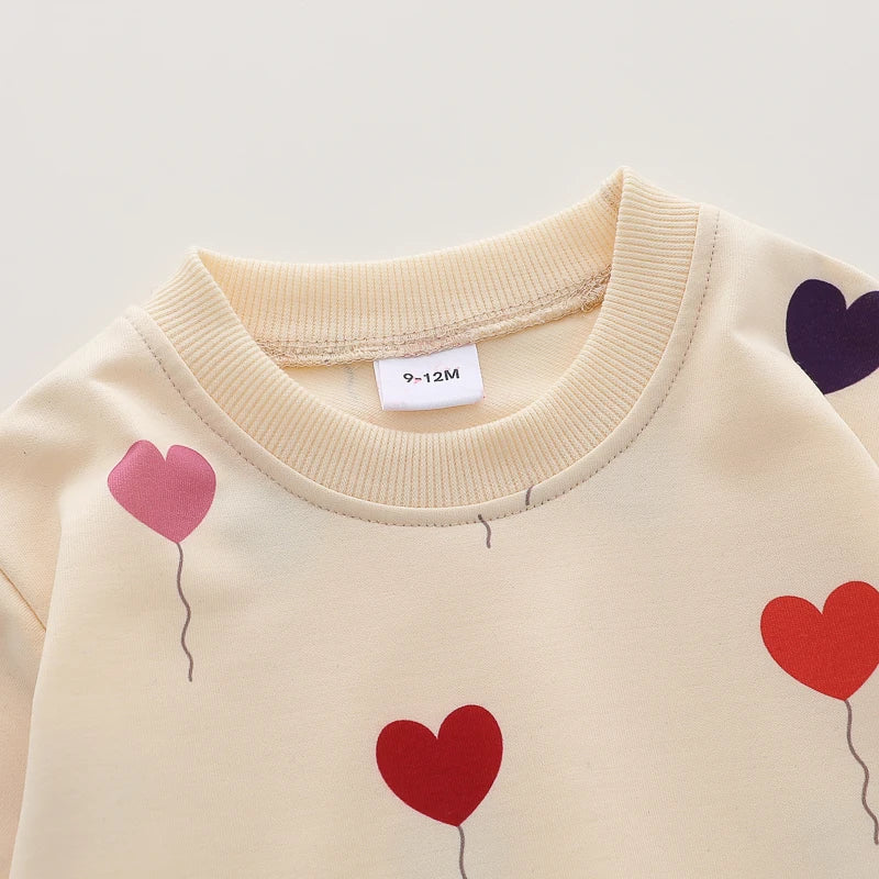 Ensemble bébé printemps/automne 2 pièces – Haut à manches longues et pantalon « Love Balloon »