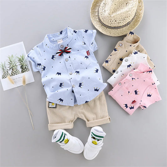 Ensemble d'été 2 pièces pour bébé – Haut à manches courtes et short imprimé couronne