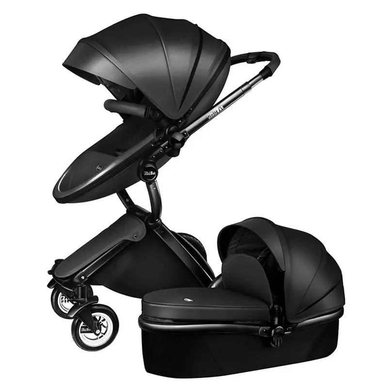 Poussette bébé 2 en 1 de luxe en cuir PU – Poussette surélevée pour nouveau-né