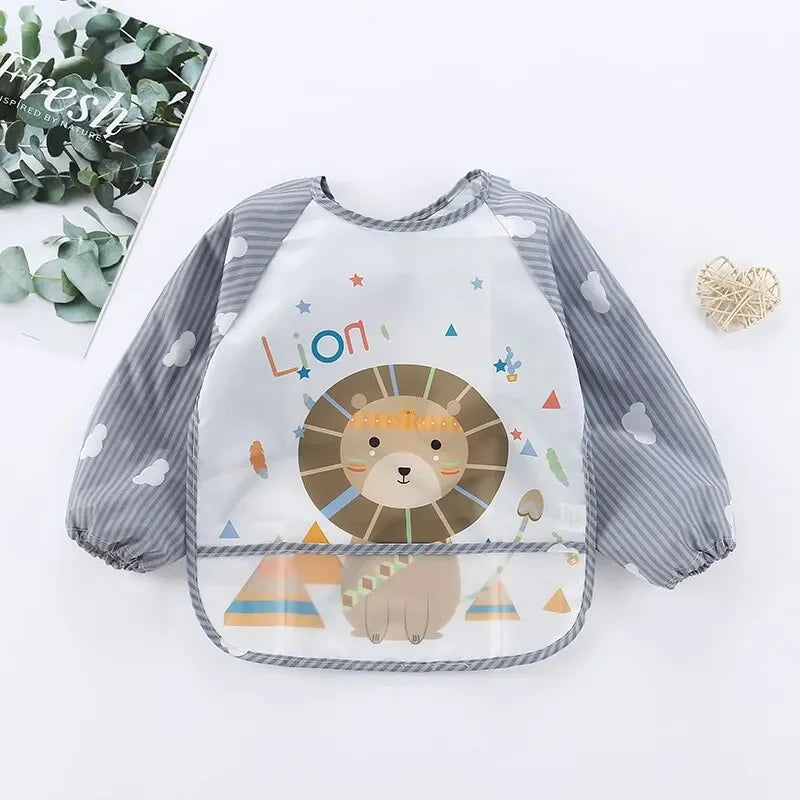 Waterproof Long-Sleeve Cartoon Baby Feeding Smock