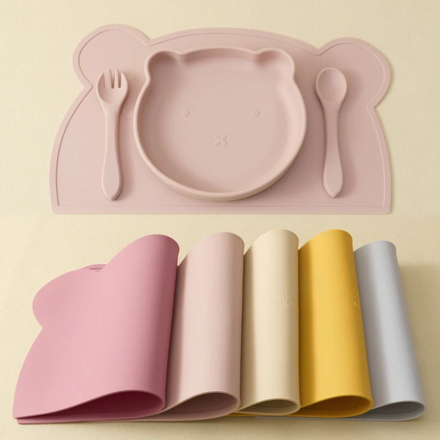Baby Tableware Set – BPA-Free Silicone Plate, Utensils & Mat