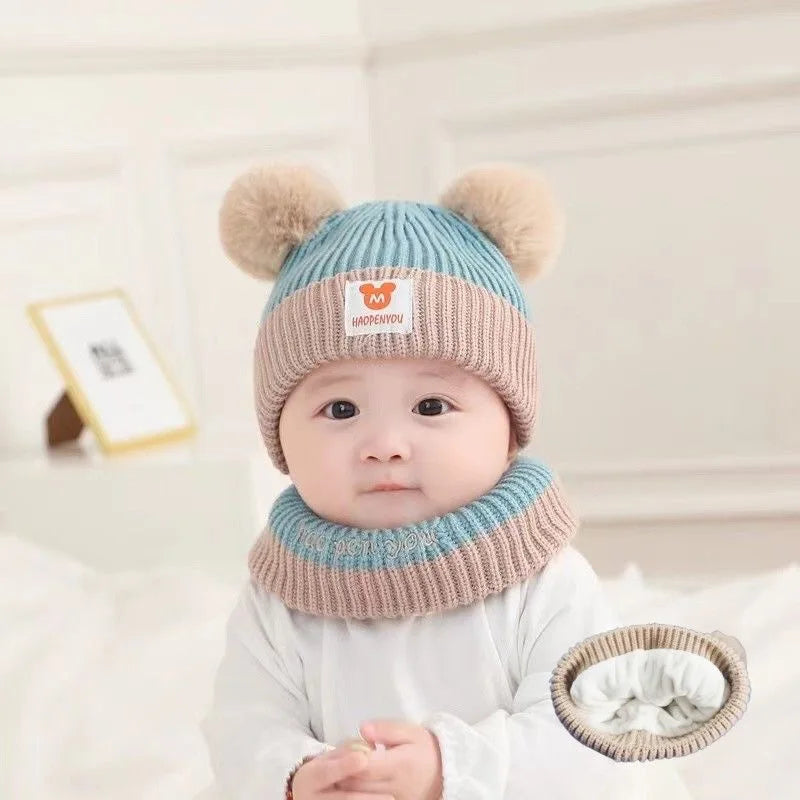 Ensemble bonnet et écharpe tricotés Bébé Ours – Bonnet d'hiver chaud pour garçons et filles