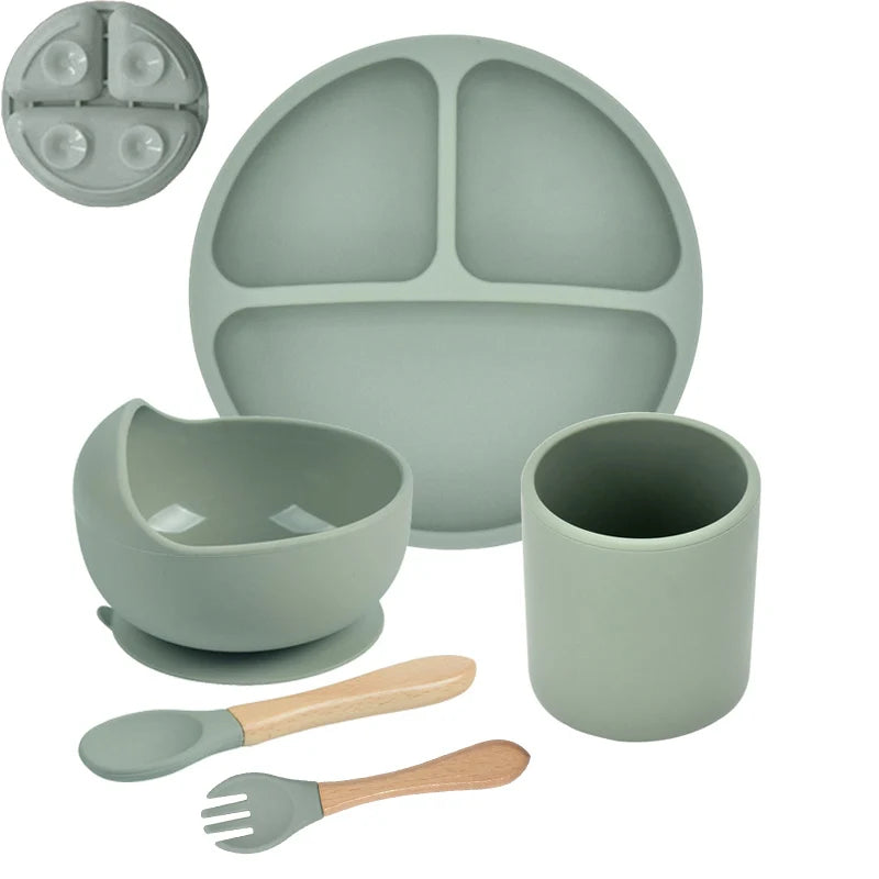 Baby Suction Plate Set – 5P Silicone Bowl, Cup & Utensil