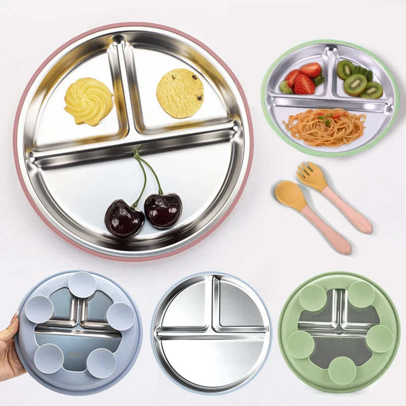 Assiette bébé antidérapante en acier 304 – Vaisselle d'alimentation sûre