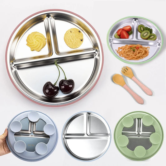 Non-Slip 304 Steel Baby Plate – Safe Feeding Tableware
