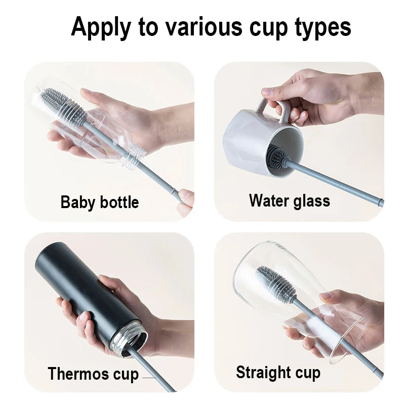 Brosse de nettoyage pour biberons | Brosse en silicone rotative à 360° avec long manche