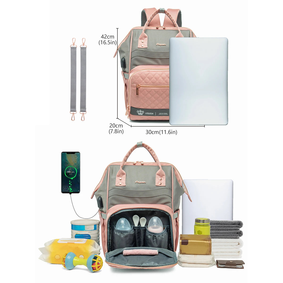 Sac à langer LEQUEEN pour poussette – Sac à dos à langer grande capacité pour les mamans