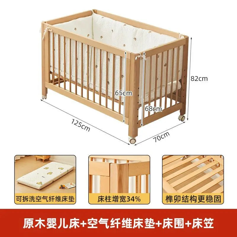 Lit bébé réglable en hêtre – Modèle convertible et sécurisé