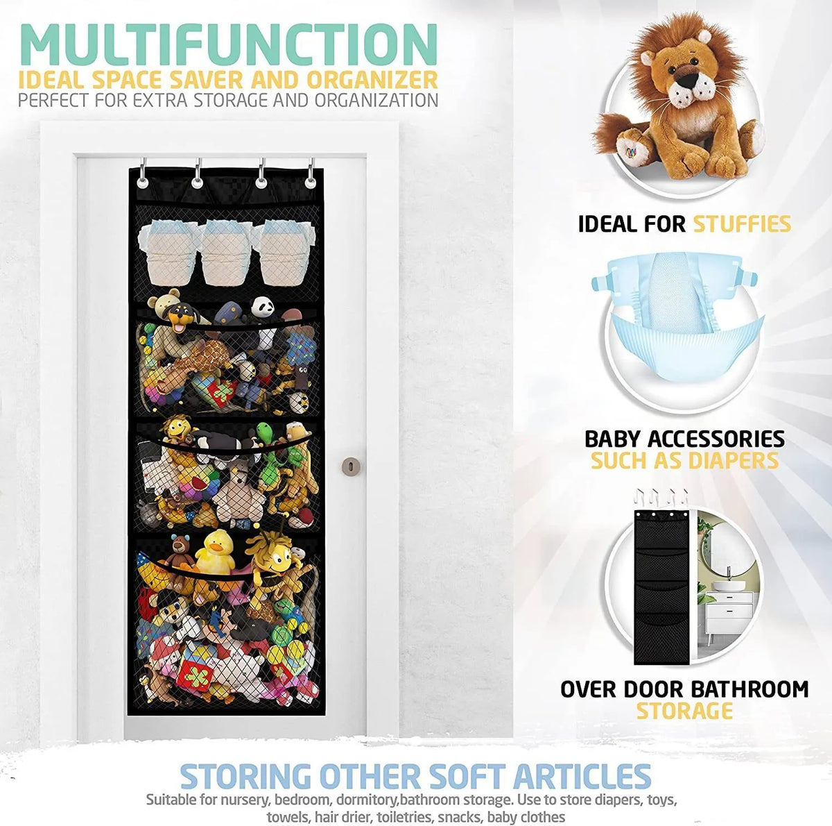 Black Hanging Toy Organizer – Over-Door Storage for Stuffed Animals