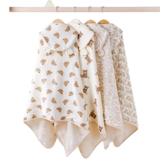 Soft Hooded Baby Bath Towel – Cartoon Gauze Wrap, Skin-Friendly & Absorbent