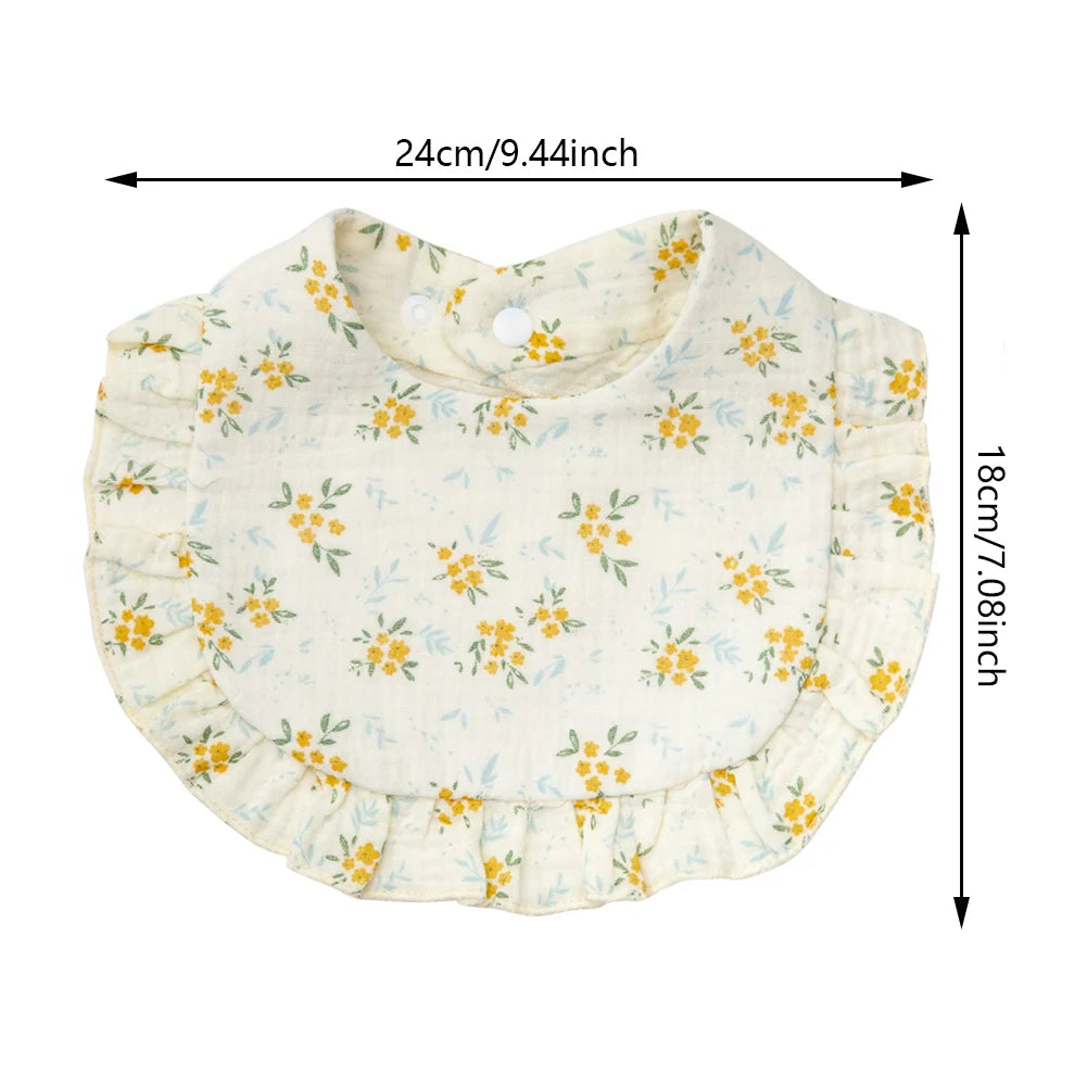 Bavoir bébé en coton à volants imprimé fleurs – Ajustable et doux