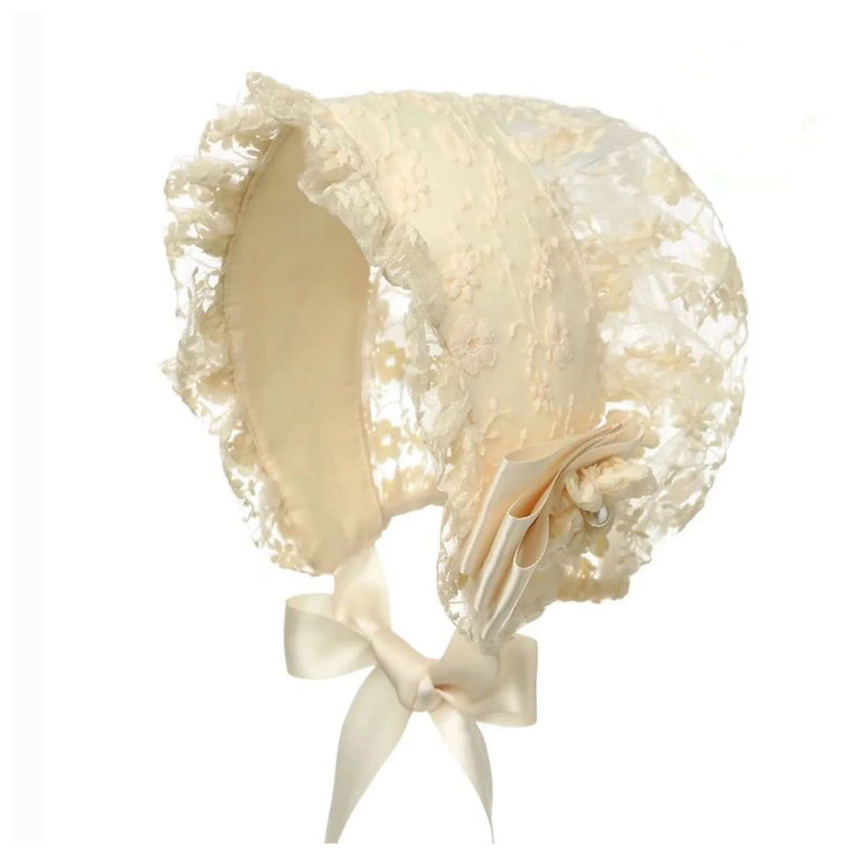 Bonnet à volants en dentelle brodée pour la photographie de nouveau-né