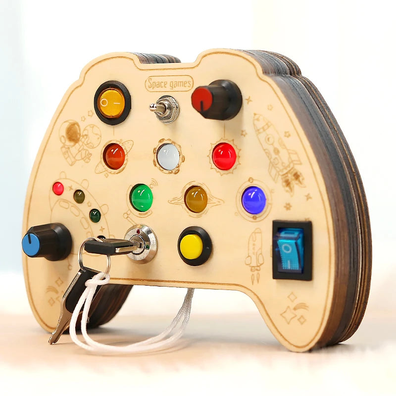 Montessori Busy Board – Interactive Puzzle Toy with Buttons, Switches & Lights