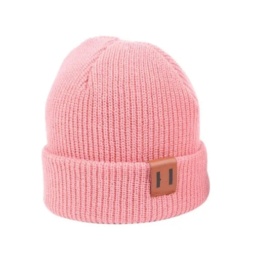 Baby Knit Hat with Leather Label Winter Family Beanie