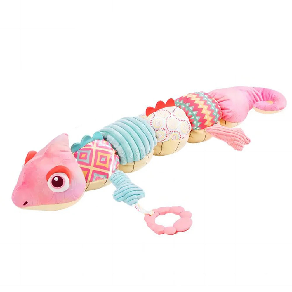 Peluche musicale pour bébé avec anneau de dentition à clochette.