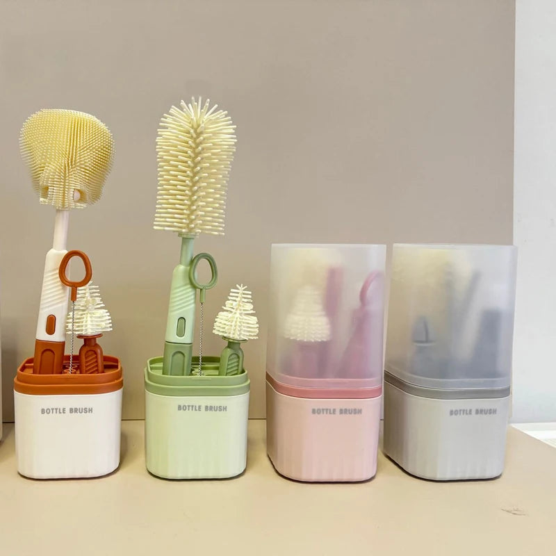 Portable Silicone Baby Bottle Brushes | Detachable Set with Storage Box