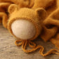 Bonnet tricoté pour nouveau-né en fil de vison duveteux avec oreilles, accessoire photo