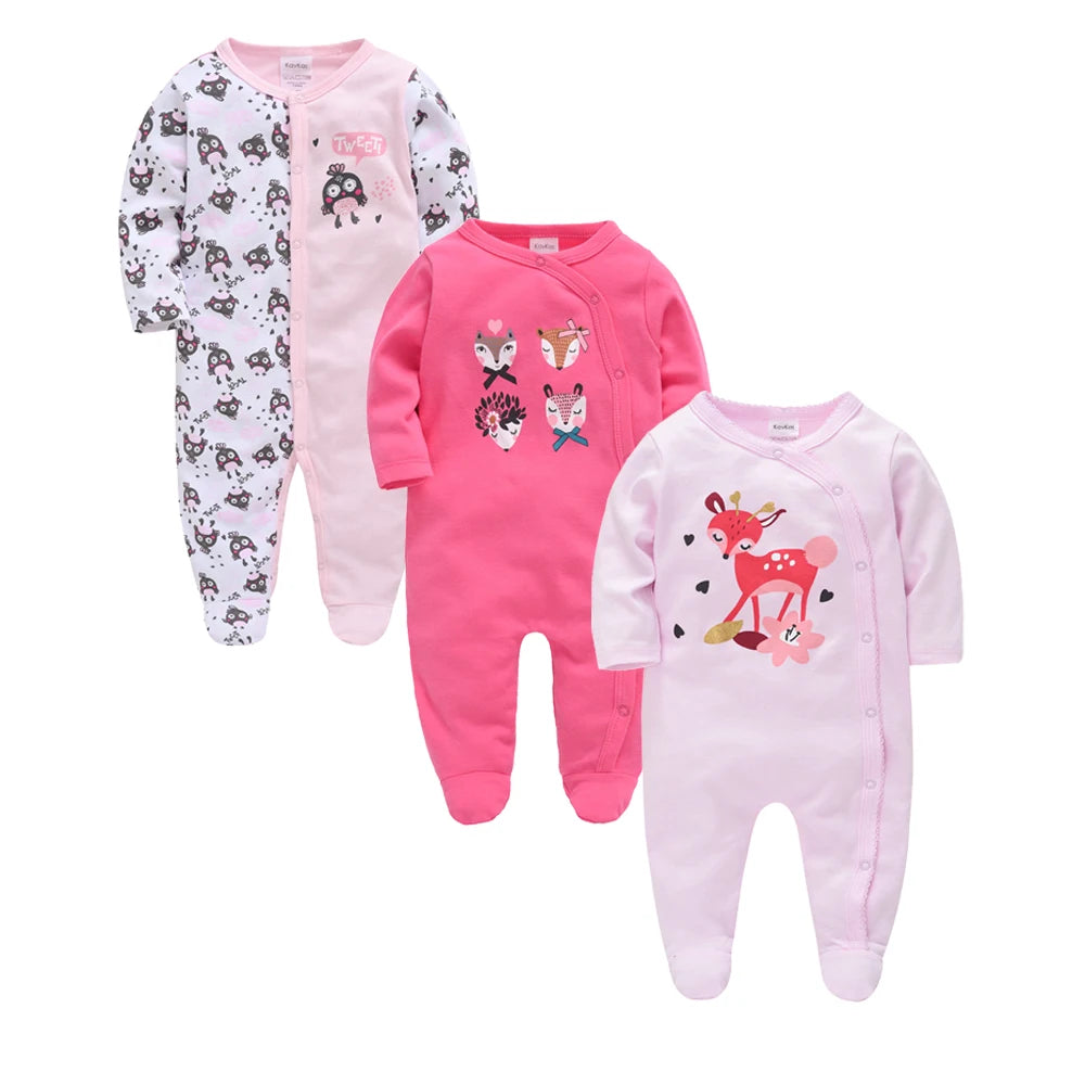 Lot de 3 grenouillères Kavkas pour bébé garçon (0-12 mois), 100 % coton, manches longues, imprimé dessin animé, articles pour filles