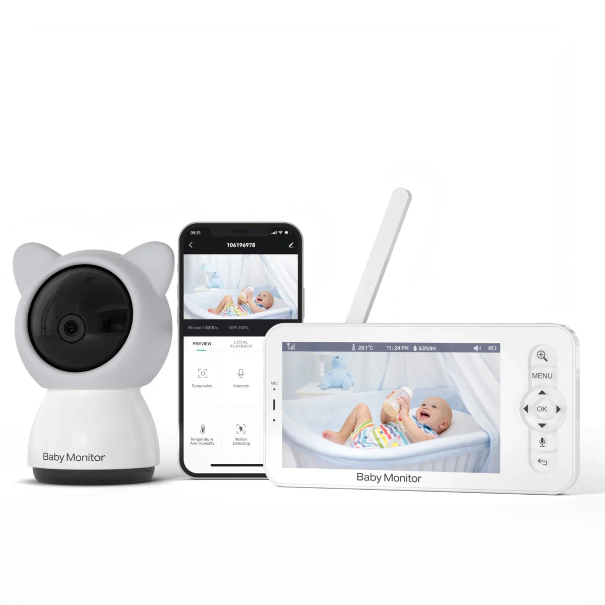 BABY5 Wireless Baby Monitor 720P HD PTZ Audio Video