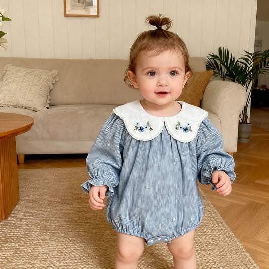 Cozy Autumn Toddler Romper with Floral Embroidery