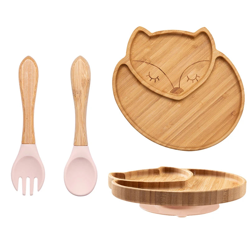 Baby Dinnerware – 3PCS Bamboo Plate & Suction Tableware